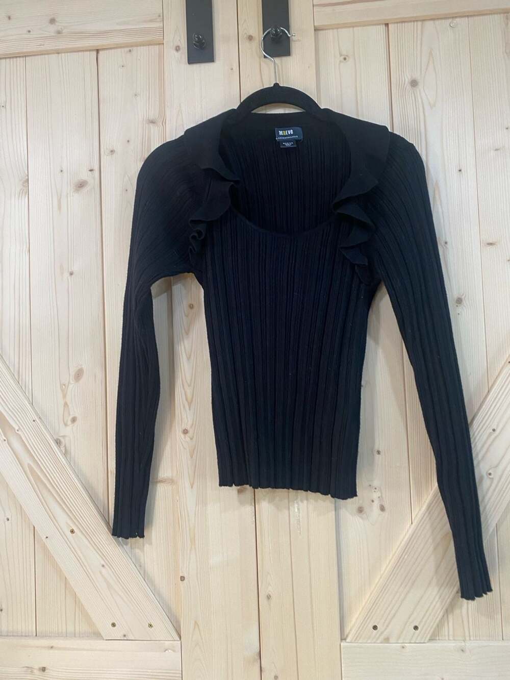 Maeve Anthropologie Square Neck Ruffle Sweater Size Medium Black Ribbed